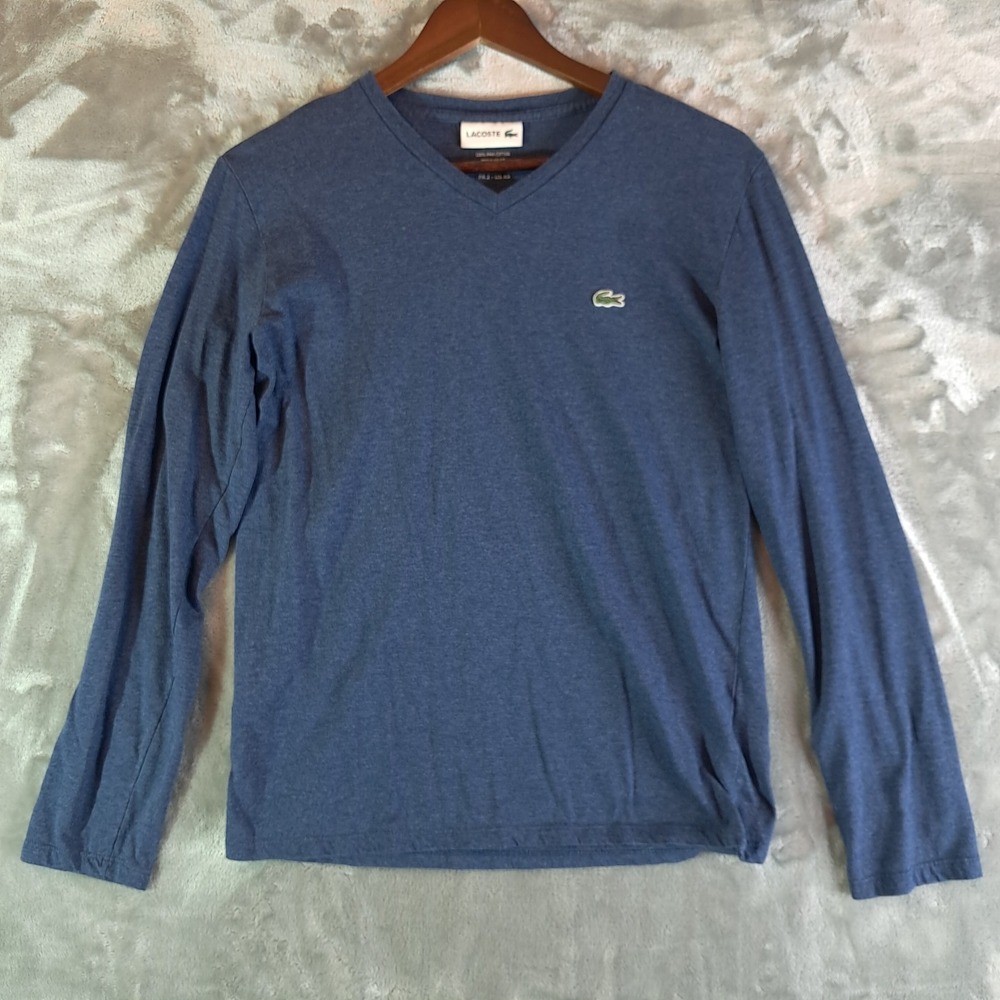Lacoste Mens XS Long Sleeve V-Neck T-Shirt Blue Heather Pima Cotton TH6711